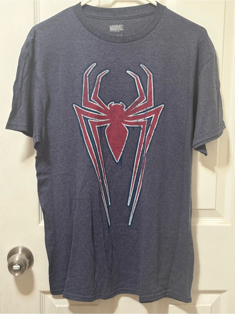 Marvel Men’s Navy Blue Tee with Red Spider Emblem